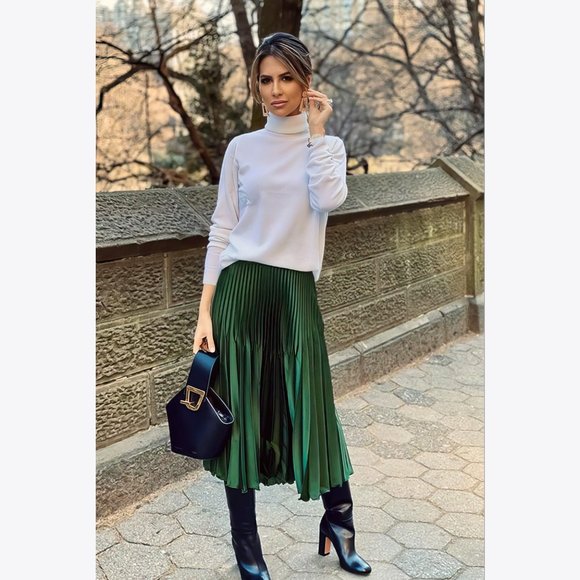 NEW Mango MNG Satin Effect  High Waisted Pleated Midi Skirt - Picture 10 of 16